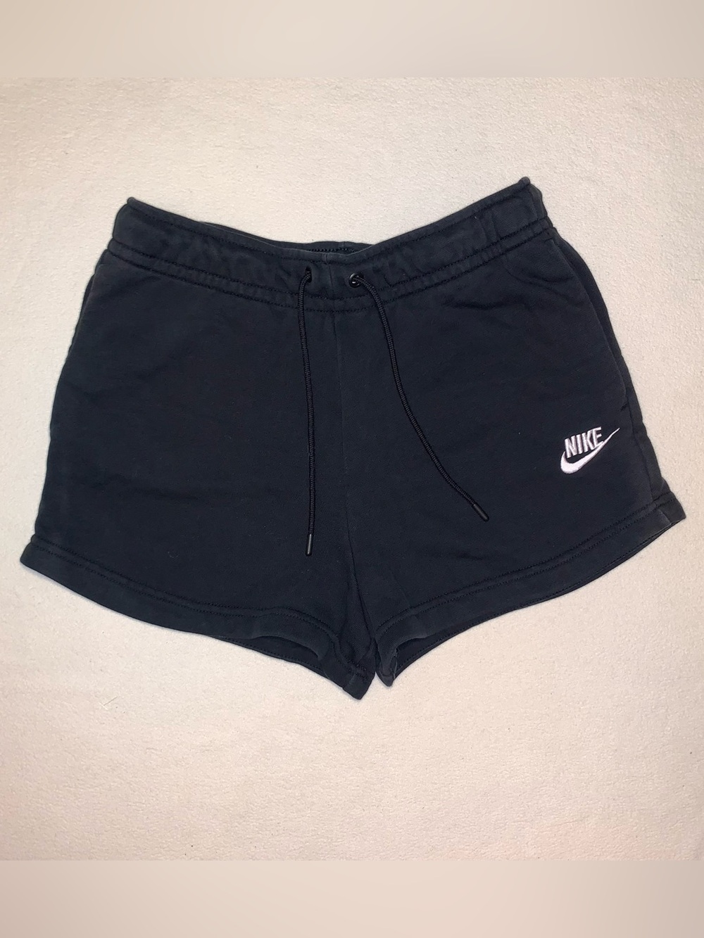 Nike Women’s Essential French Terry Black Athletic Drawstring Shorts Sz XS Sport